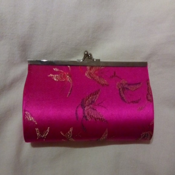 fashion sample Handbags - Pink Satin butterfly design clutch purse